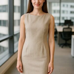 Leslie Fay Beige Sheath Linen Maxi Dress Petite 10P